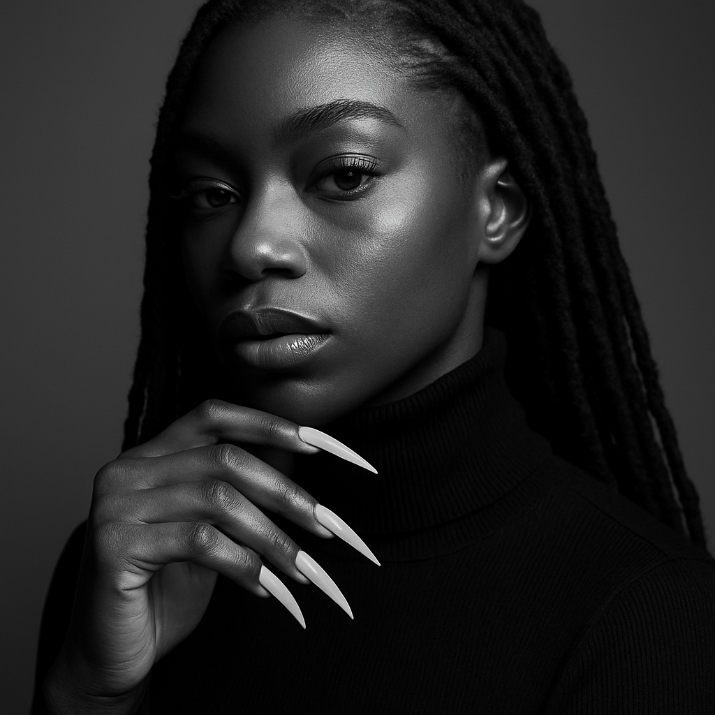 Black and white portrait of a nail artist
